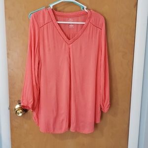 Coral long sleeve v neck top